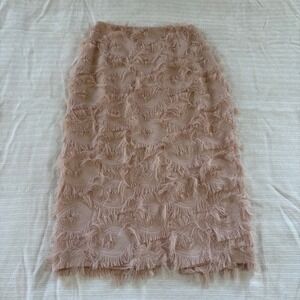 H&M Conscious Blush Pink Fringe Feather Textured Pencil Skirt Size 6 06049927